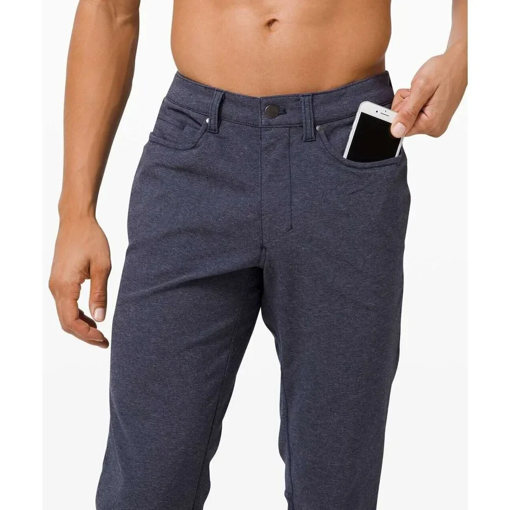 Lululemon ABC Pant Slim Tech Canvas Mens 33 EUC‎ Pockets Stretch Flat Front Blue